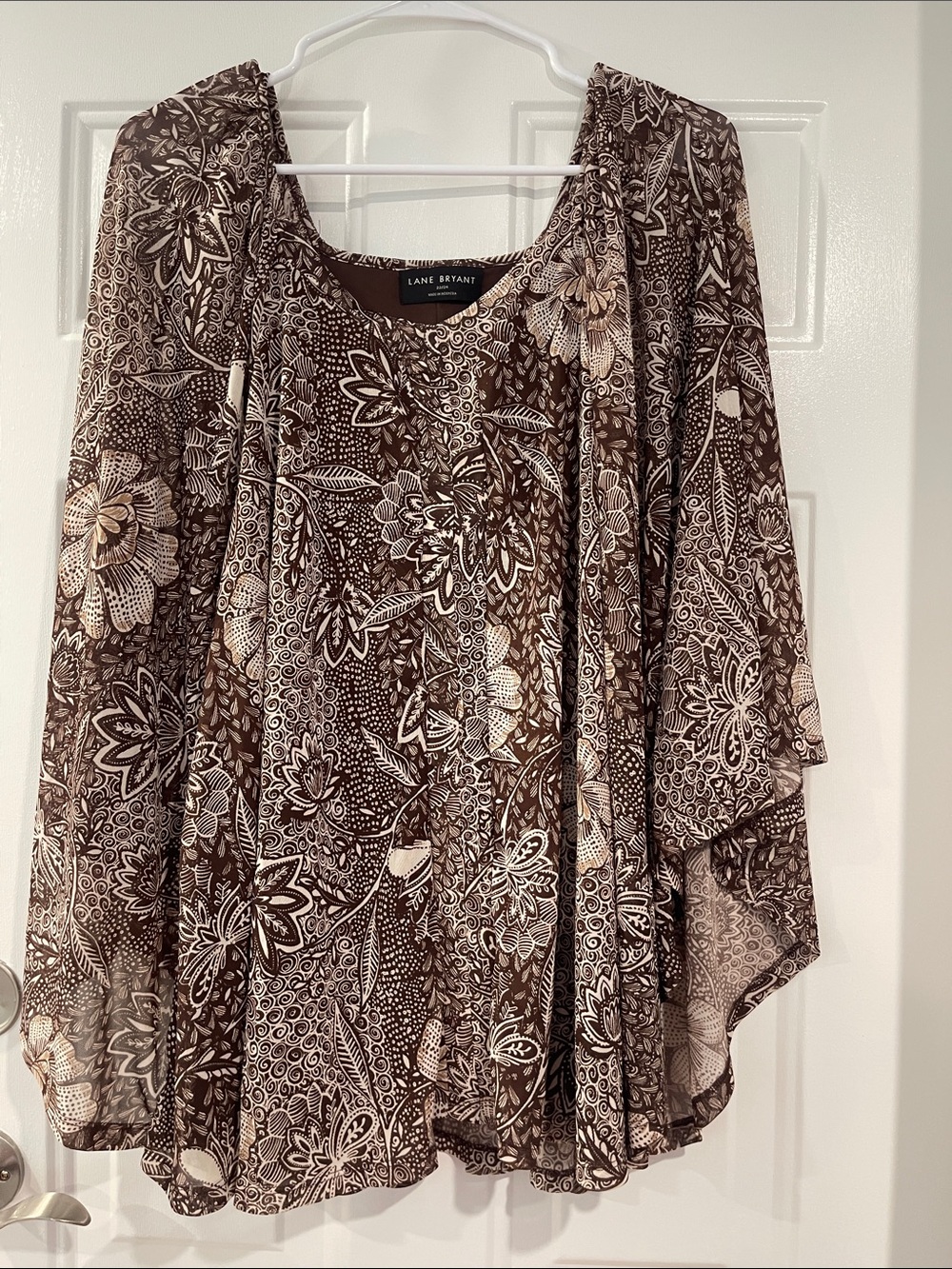 Lane Bryant Brown and Cream Floral Tunic Top